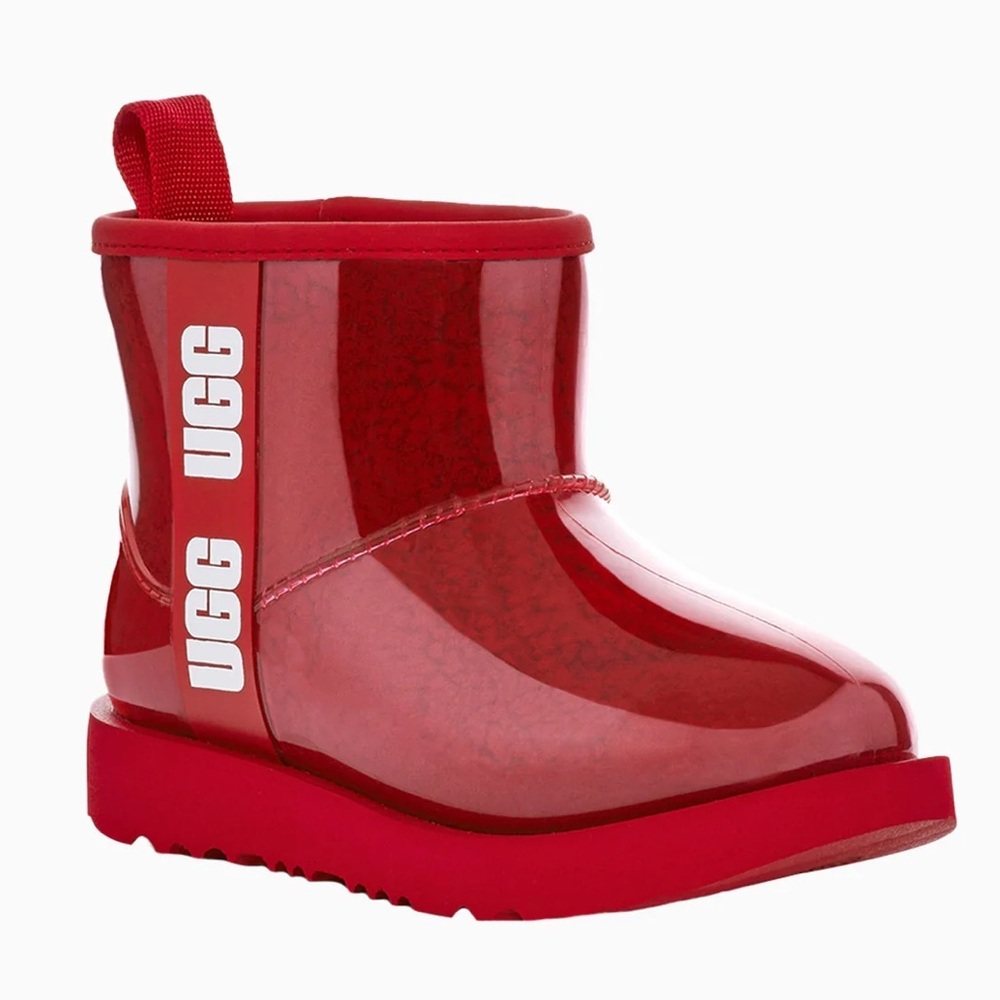 UGG Classic Clear Mini Shearling Lined Rubber Boots Samba Red Size 3 Y2K Winter‎